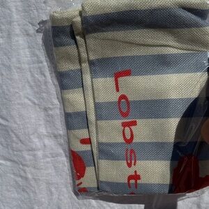 Striped Canvas Tote with Red Logo Accent